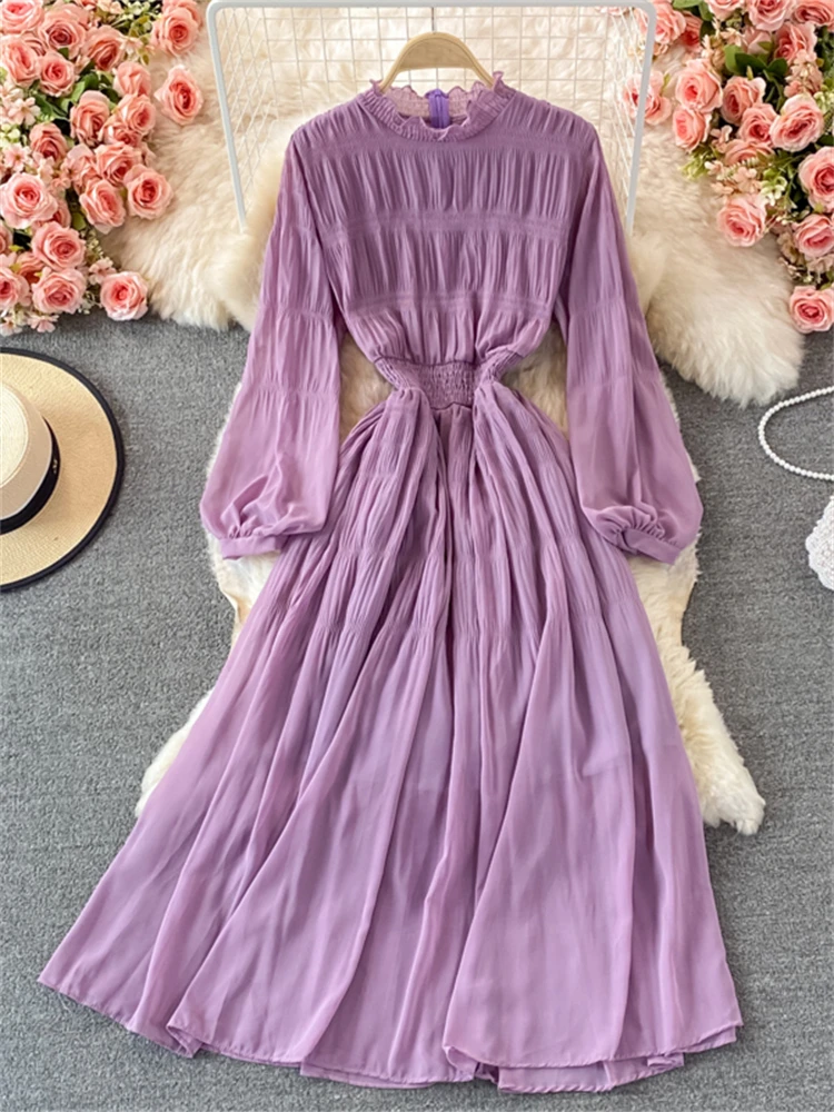 

Spring New Women Elegant Fashion Floral Print Maixi Dress Female Lantern Sleeve A-line Vestidos Ladies Holiday Dresses
