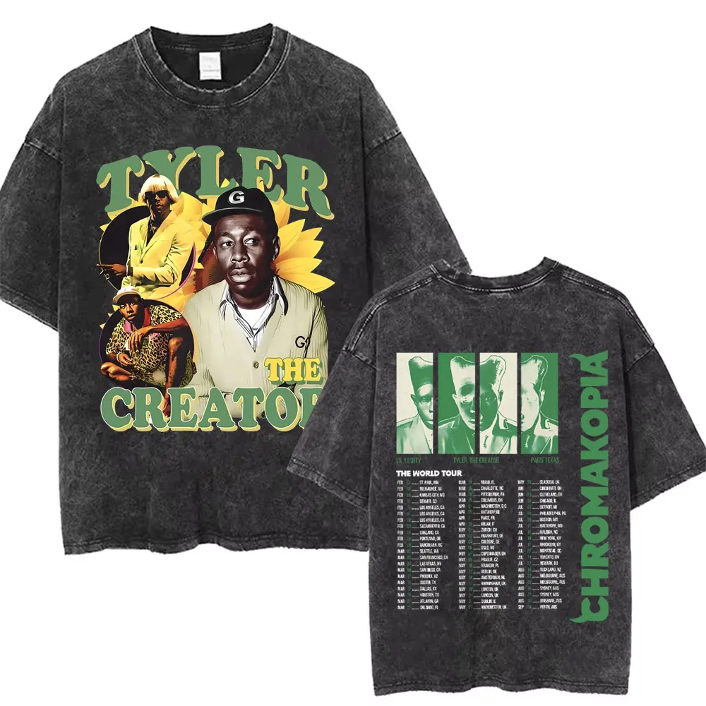New Tyler The Creator Chromakopia World Tour T-Shirts Unisex Vintage Washed T-shirt Men Hip Hop Oversized Tshirt Cool Streetwear