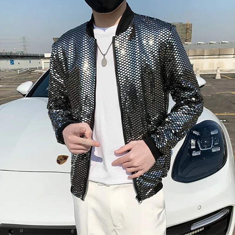 Летние блестящие мужские Блестящие Блестки с длинным рукавом женские пальто в