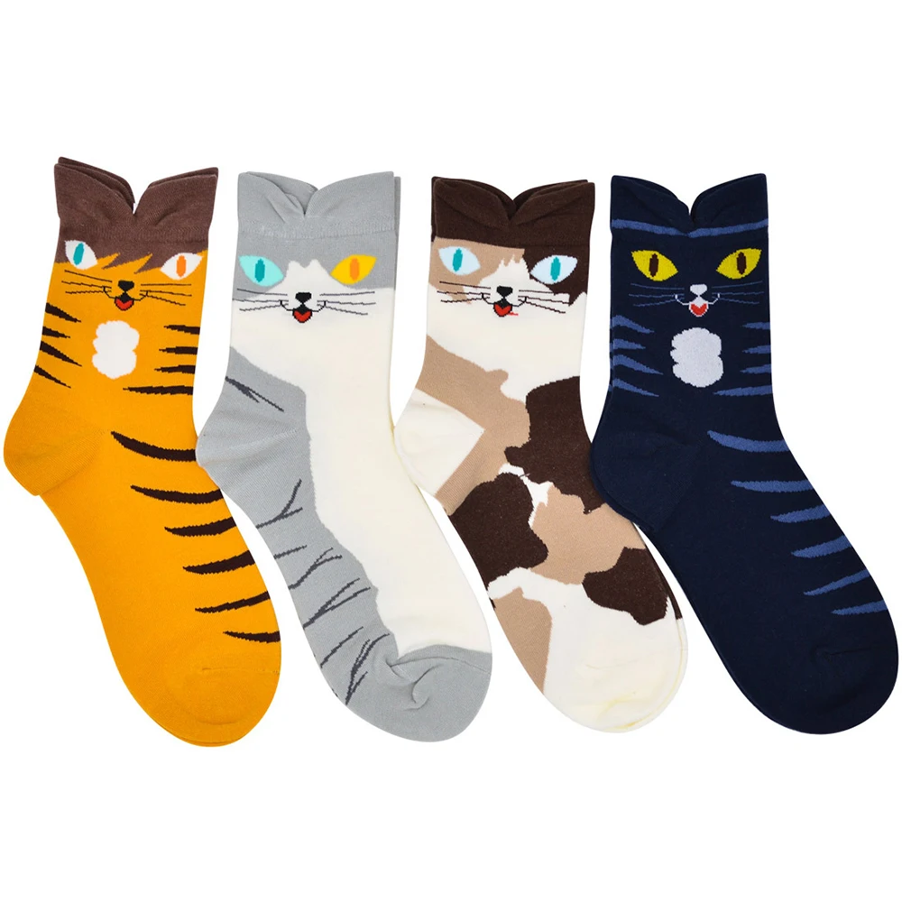 12pairs/Lot Women Combed Cotton Fashion Striped Animal Cat And Dog Pattern Cartoon Casual Middle Tube Knit Socks Christmas Gift