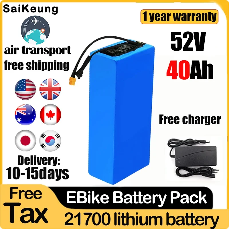 Ebike Elektrische Fiets Accu Akku 52V 20ah 25ah 30ah 35ah 40ah 50ah Batij Krachtige Bafang 1000W 2000W 21700 Lithium Batterij