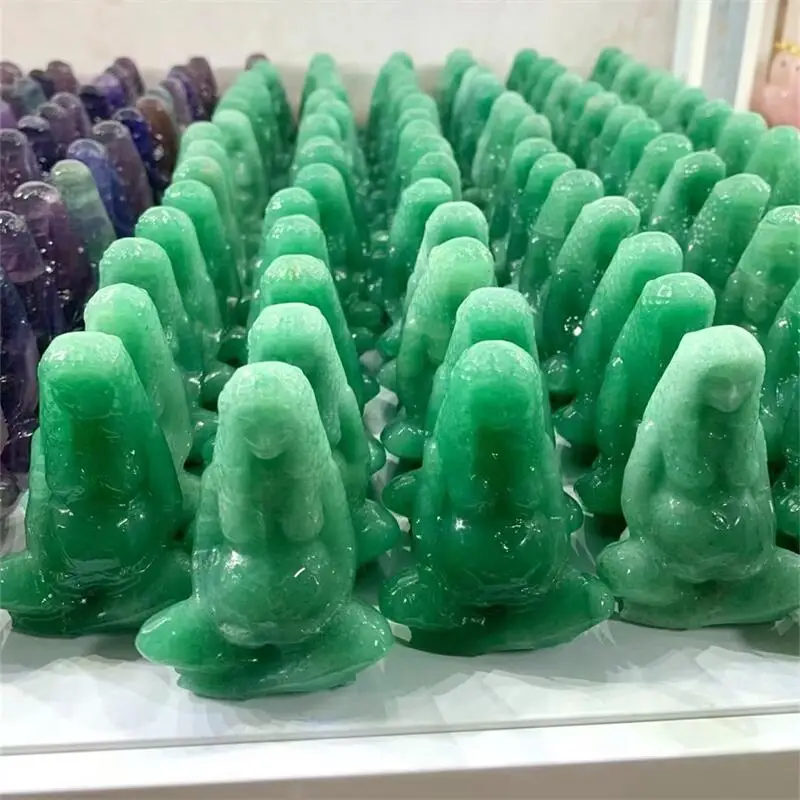 Природный зеленый авантюрин статуя богини резьба кристалл рейки брикет ремесло