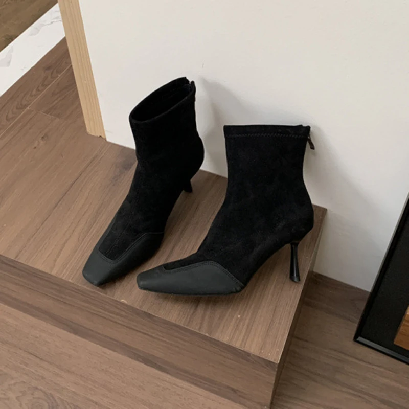 Короткие сапоги на высоком каблуке Alionly с квадратным носком новинка 2025 женские