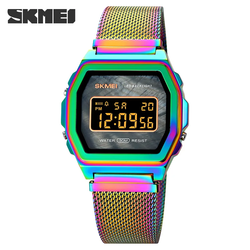 

SKMEI Vintage Trend Metal Small Square Watch Fashion Shell Face Dial Waterproof Luminous Ultra-Thin Men's Electronic Watch 1806