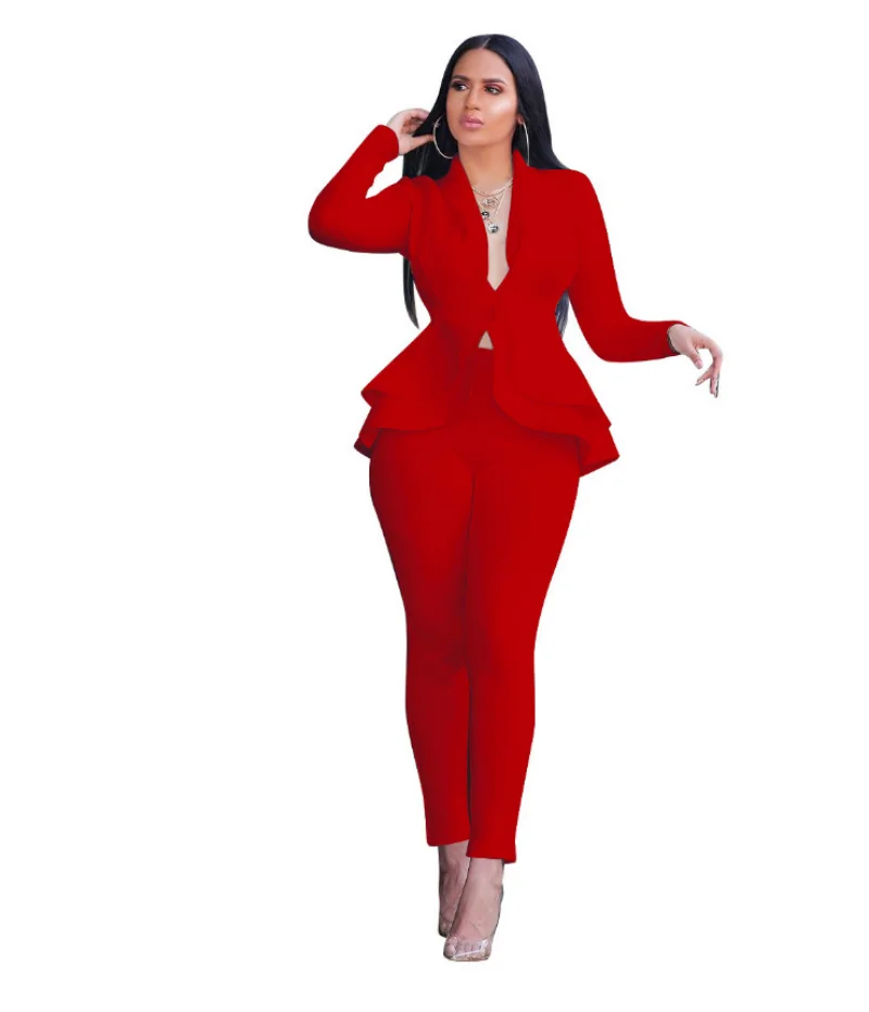 

Winter Clothes Loungewear Office Outfits Women Blazers Long Sleeve 2 Piece Sets Womens Outfit Ruffles Pants Suit Two Piece Set