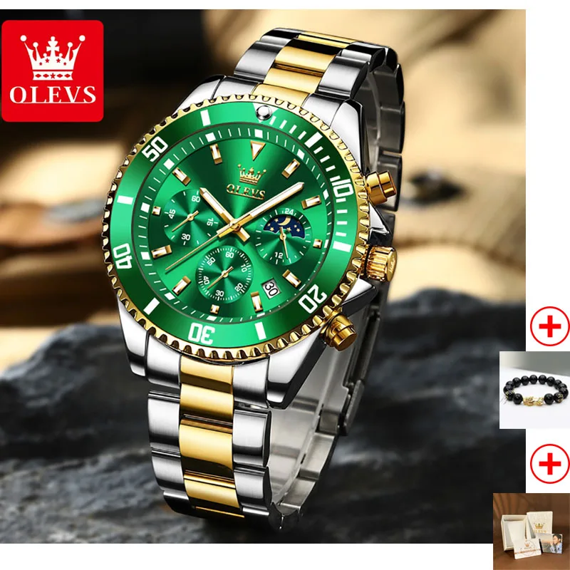 

OLEVS Watch for Men Luxury Stainless Steel Men Quartz Wristwatches Sports Waterproof Dive Green Wristwatch Men's Watches
