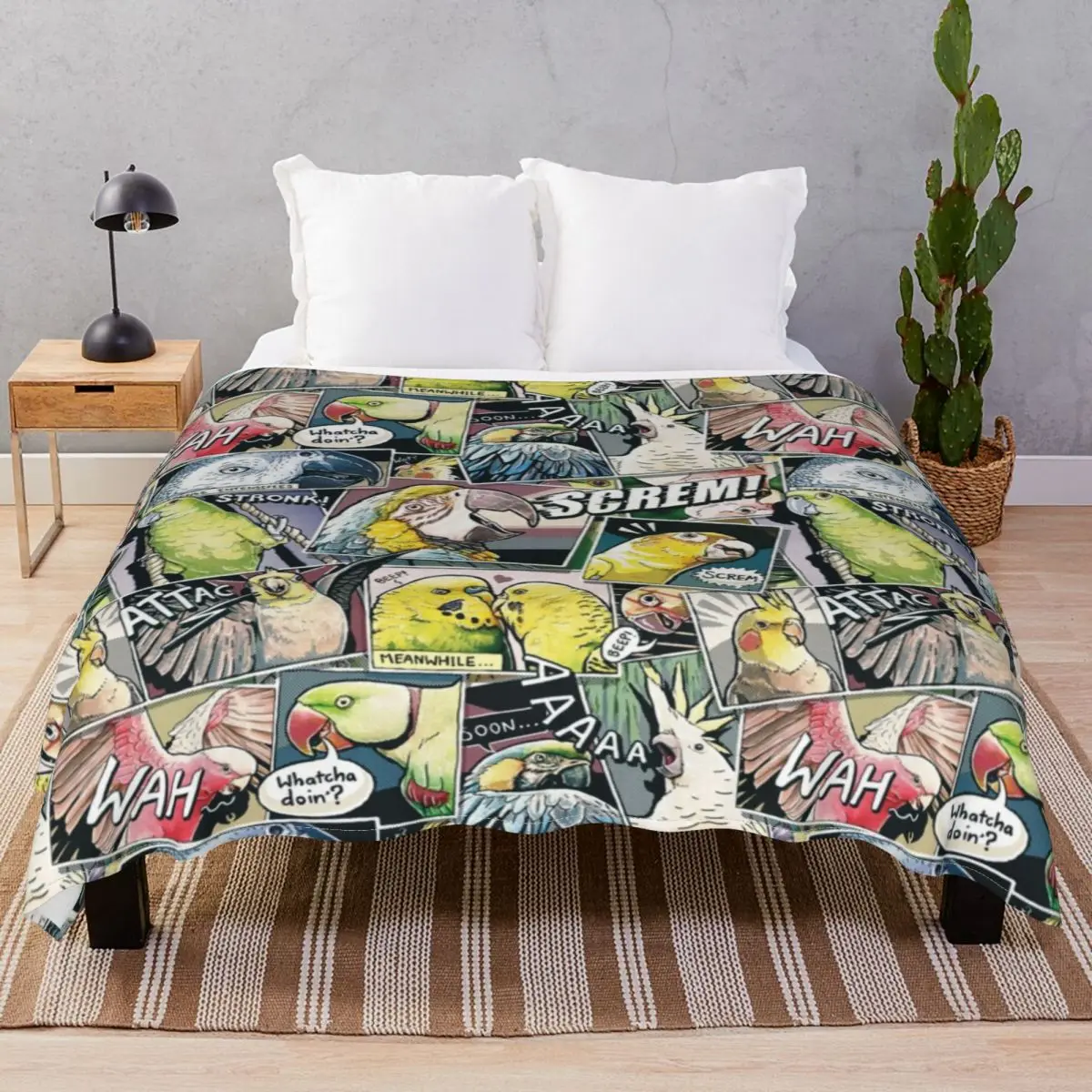 Parrots Comic Style Blanket Flannel Autumn/Winter Portable Throw Blankets for Bed Sofa Travel Office