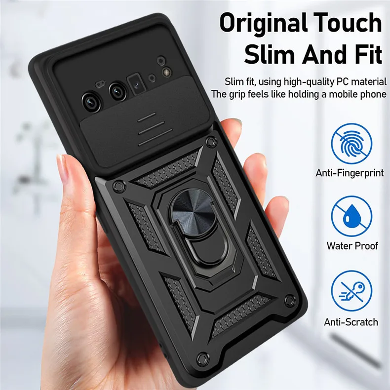 

Slide Camera Armor Case For Google Pixel 6 Pro Camouflage Magnetic Car Ring Shockproof KickStand Back Cover Push Window Shell