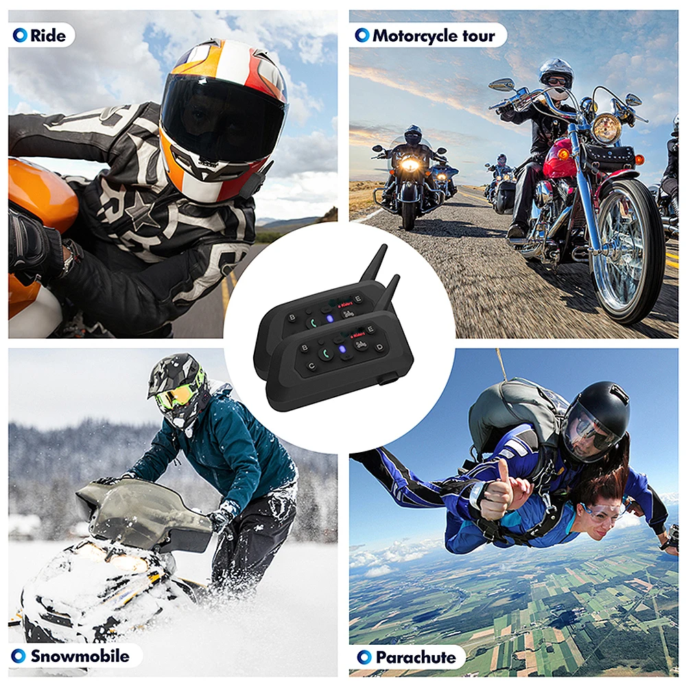 V6 PRO Bluetooth Motorcycle Helmet Intercom Headset with 1500M BT Interphone Communicator for 6 Riders Waterproof images - 6