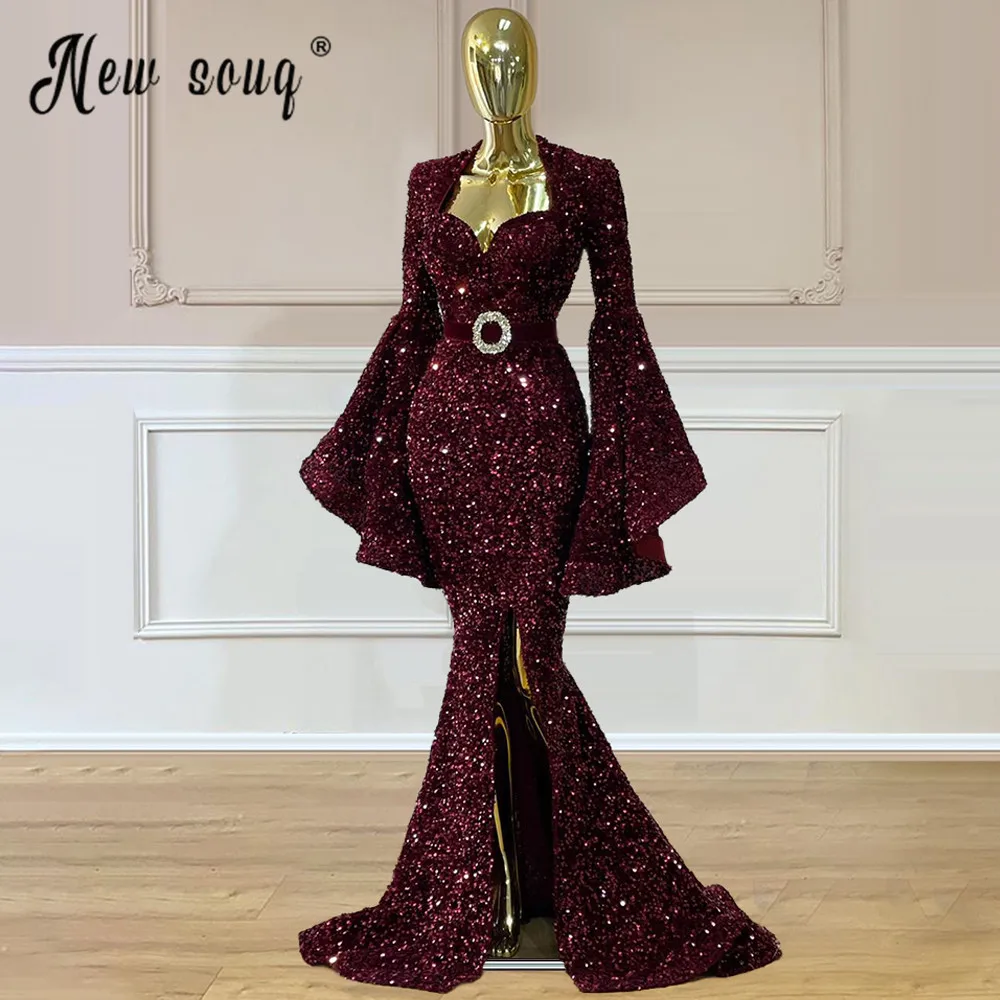 

Женское платье для выпускного вечера, Бордовое платье с блестками и Боковым Разрезом, вечернее платье с поясом, женское платье знаменитости...