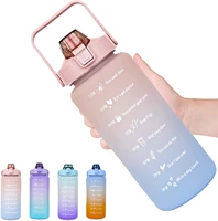 2l large capacity water bottle with straw and handle gradient color water cups with time measurement marking for outdoor sports