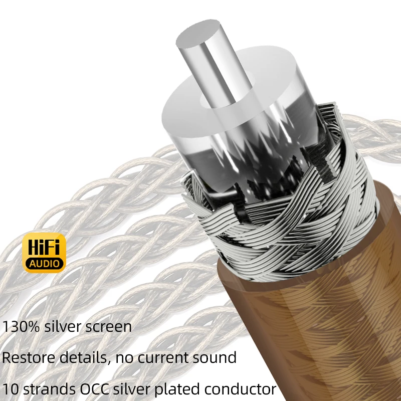 Аудио-кабель ATAUDIO Audio 2RCA с заземляющим проводом, покрытым серебром 7N OCC, защитой от помех, золочеными разъемами для проигрывателя виниловых пластинок и усилителя.