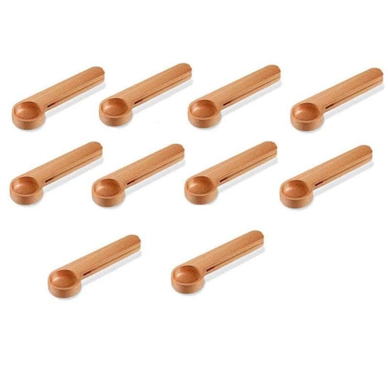 

Wooden Multifunction Coffee Scoop And Bag Clip Sealing Measuring Kitchen Wooden Tablespoon Bag Clip (10Pcs)
