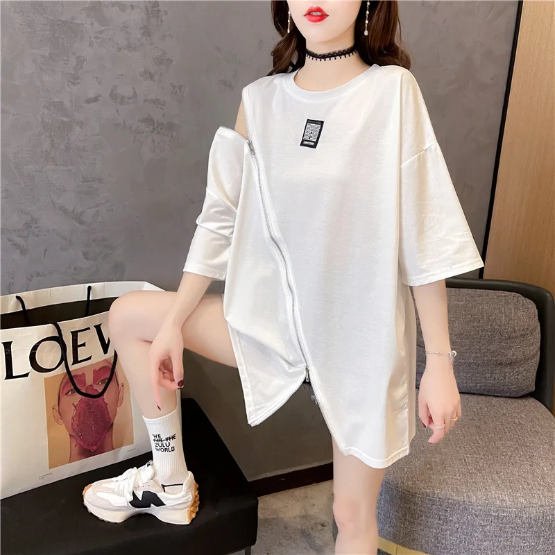 Женская футболка с коротким рукавом однотонный топ средней и длинной длины