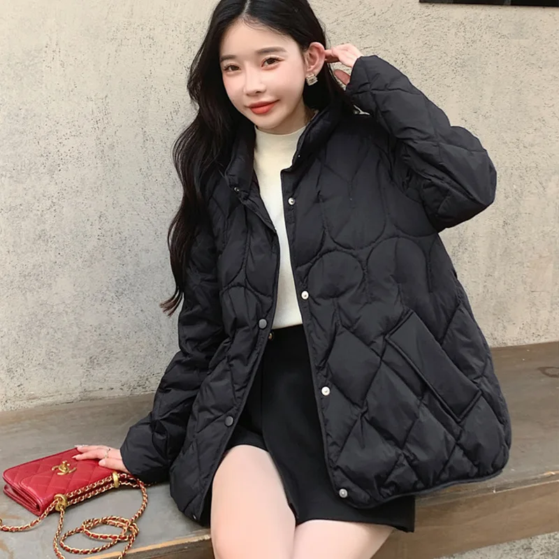 Женский легкий пуховик короткое повседневное теплое пальто с воротником-стойкой