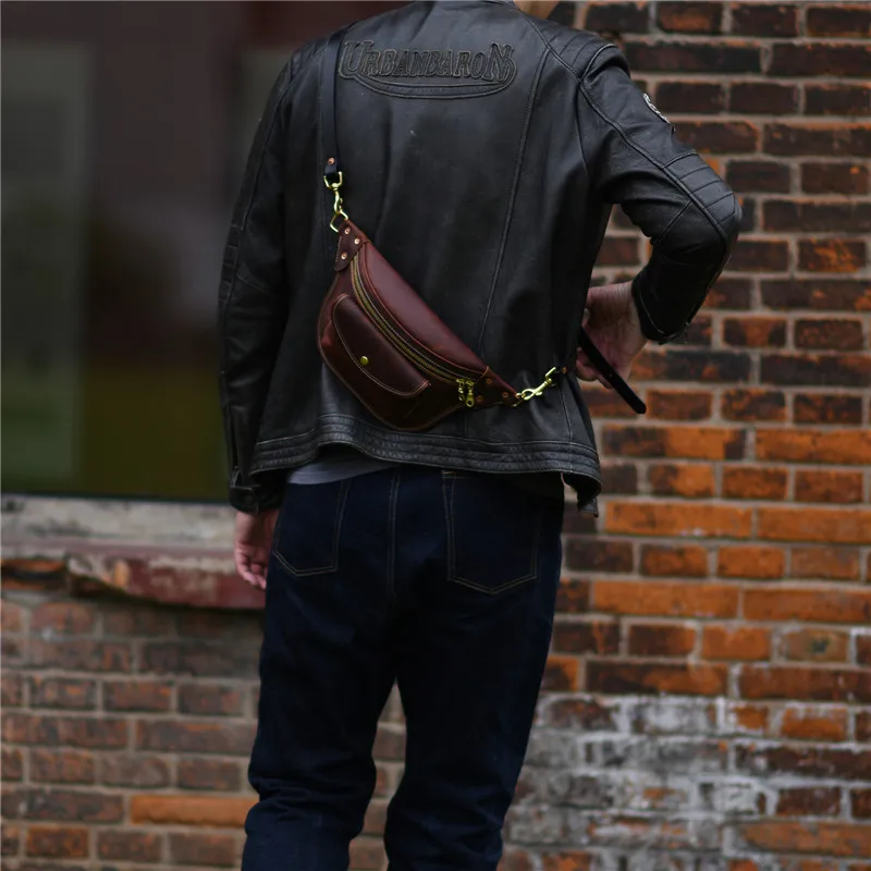 Retro fashion high quality natural genuine leather men's chest bag casual designer youth summer sports lightweight diagonal bag