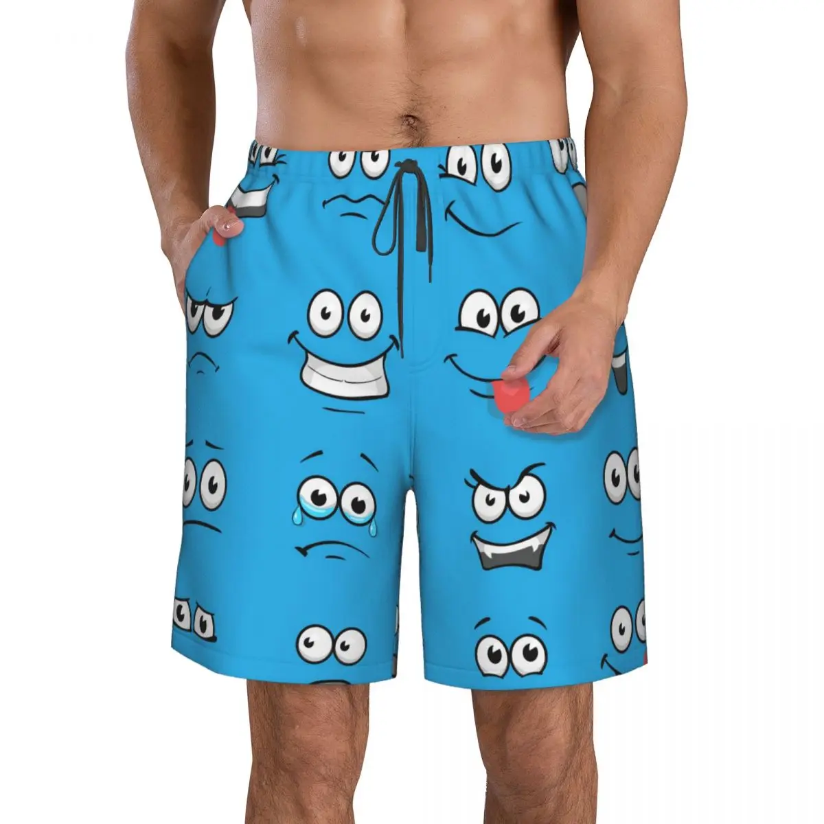 Quick Dry Summer Mens Beach Board Shorts Briefs For Man Swim Trunks Swimming Shorts Beachwear Cartoon Faces