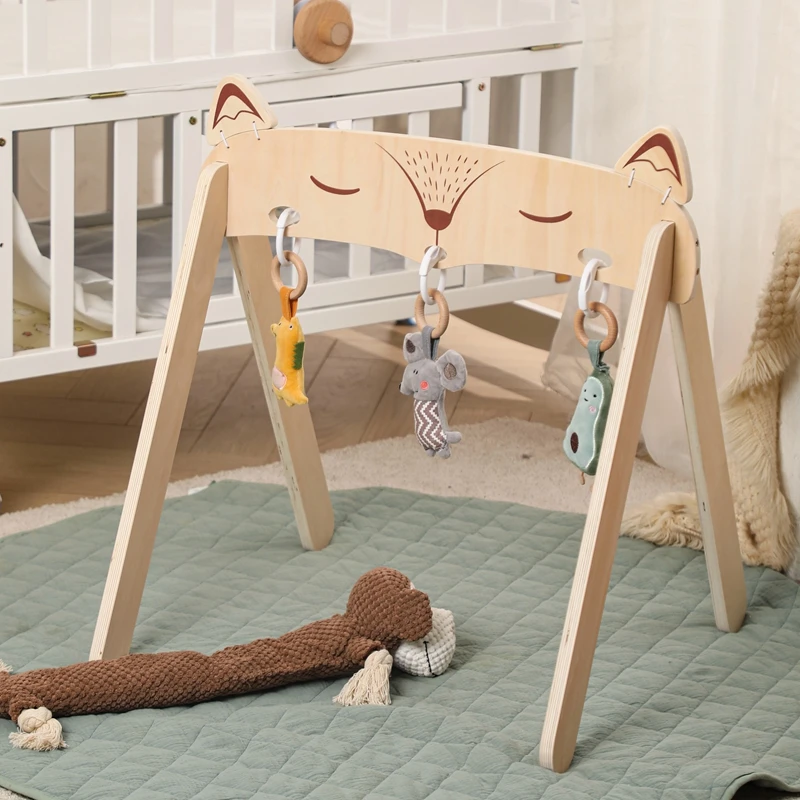 Wooden Fox Fitness Frame Baby Rattle Toys Play Gym Frame Stroller Hanging Pendants Toys Room Decoration Newborn Baby Accessories