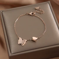 luxury rose gold stainless steel frosted double butterfly anklet for women 100 male seduction rate anklets bracelet