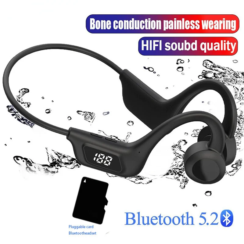 Купи Bone Conduction Earphones Wireless Bluetooth 5.2 Waterproof Sports Headphones Noise Reduction Headsets Mic MP3 Support SD Card за 3,055 рублей в магазине AliExpress