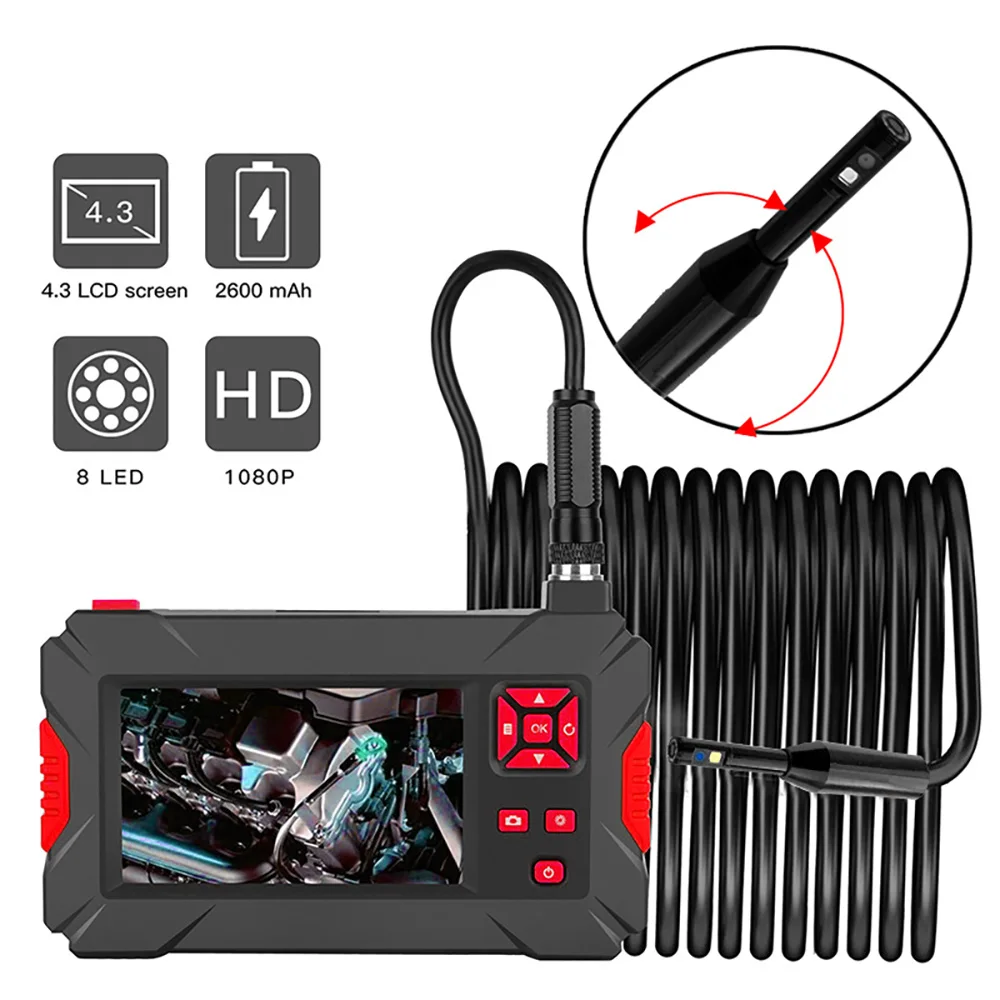 

Real Intelligent 360-degree Rotating Endoscope Camera 4.3 Inch Screen 8mm Double Lens Tube Borescope camera snake camera 8+1LED
