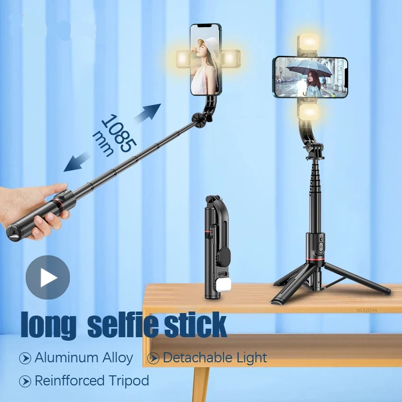 

Phone Selfie Stick With Tripod Light Ring Led Lamp For Mobile Cell Holder Stand Smartphone Monopod Bluetooth Telescopic Pole Pau