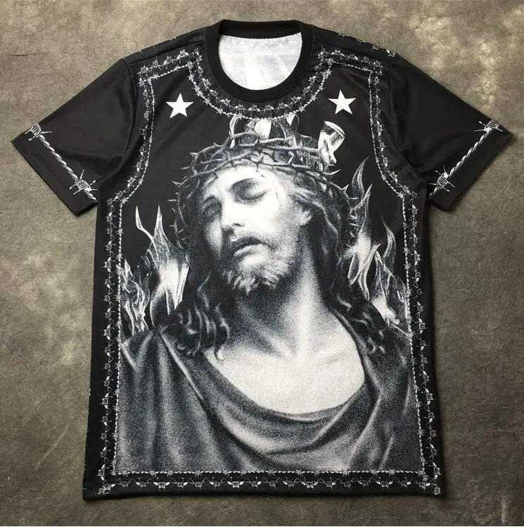 

High New Novelty 2019 Men Jesus little stars thorns T Shirts T-Shirt Hip Hop Skateboard Street Cotton T-Shirts Tee Top Top #26