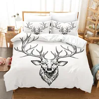 Antlers Duvet Cover Set,Deer Head Halloween Hunter Theme Motif,Decorative 3 Pcs White Bedding Set with 2 Pillow Shams, King Size