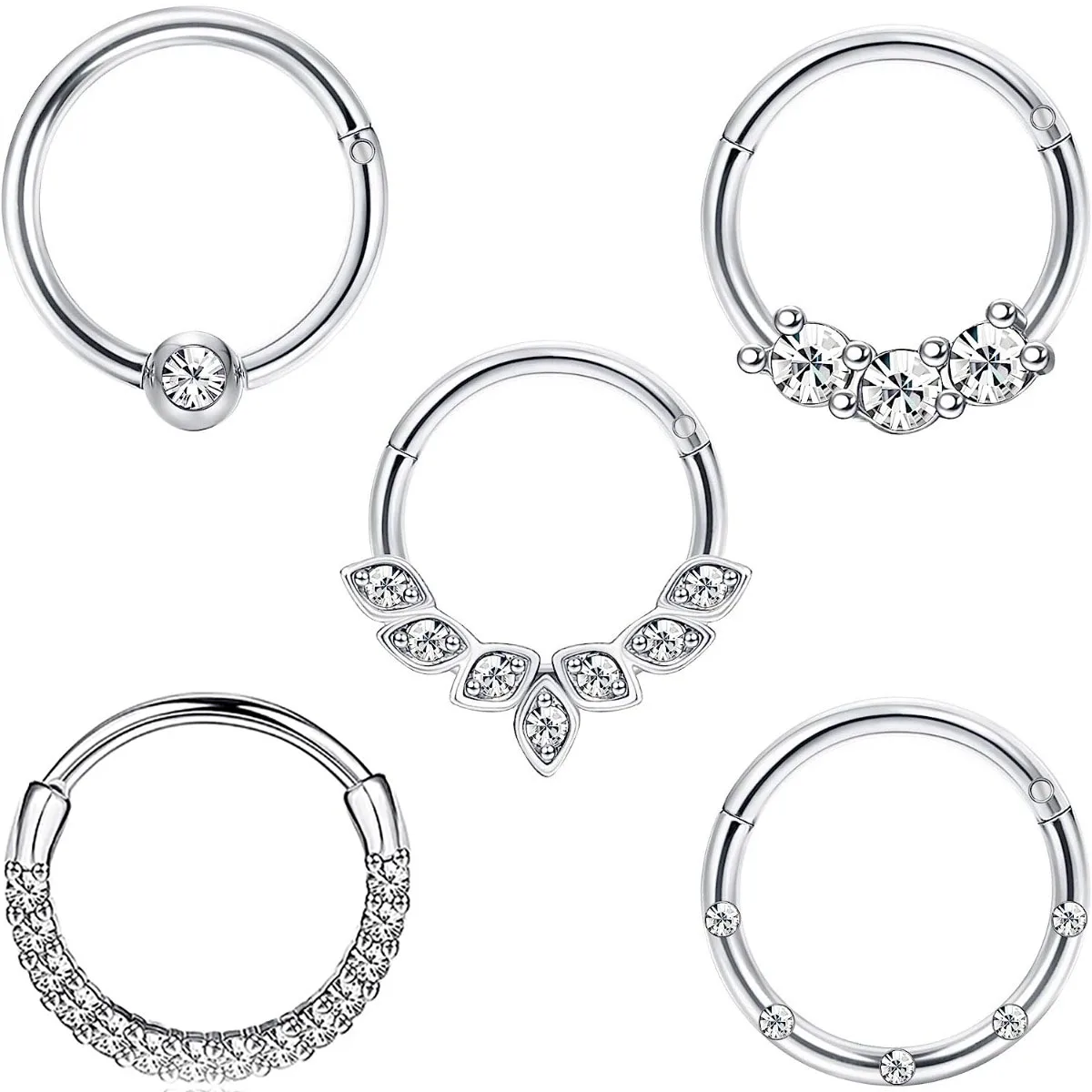 1 шт. кольца для носа из нержавеющей стали с фианитами