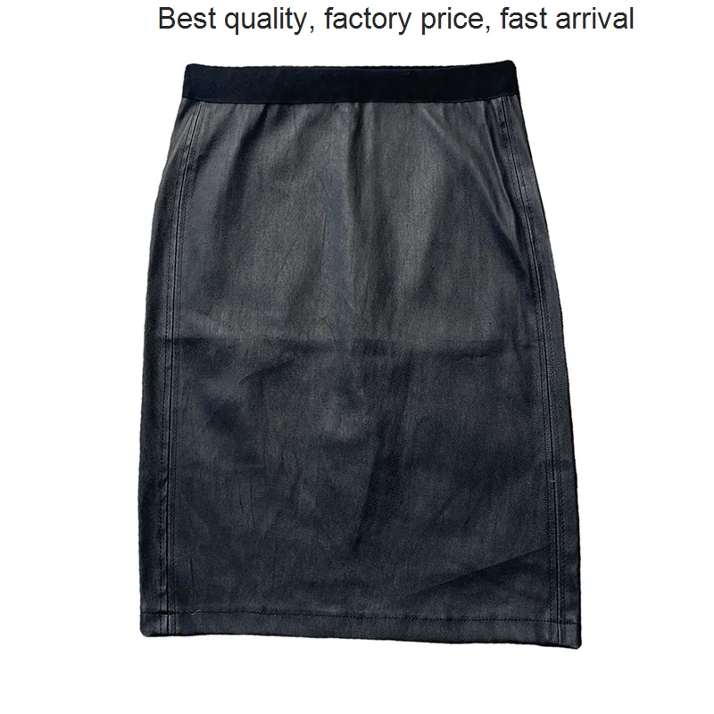 

quality luxury brand Genuine Leather Skirt 2023 Lady High Waist Back Slit Elastic Waistband Stretch Slim Sheath Dress Fashion Au