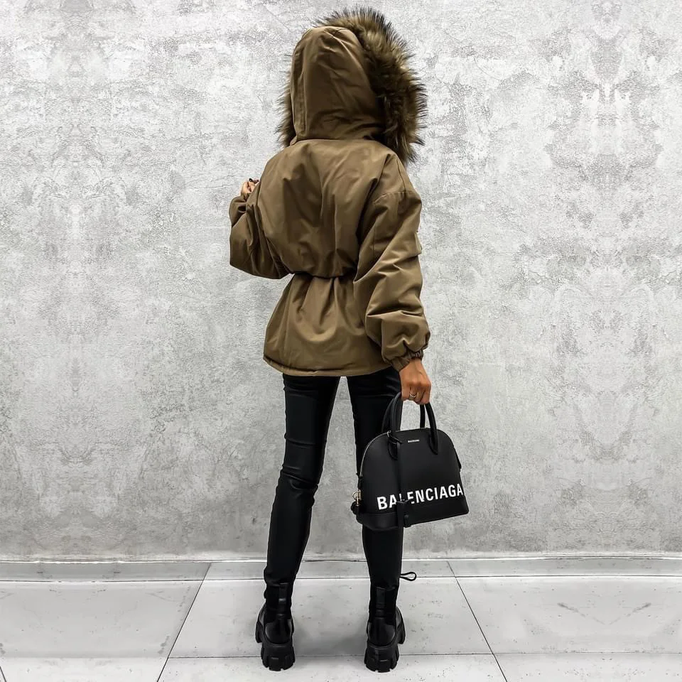 K 2022 New Winter Women Woolen Collar Long Sleeve Drawstring Causal High Waist Loose Warm Parka For Fashion