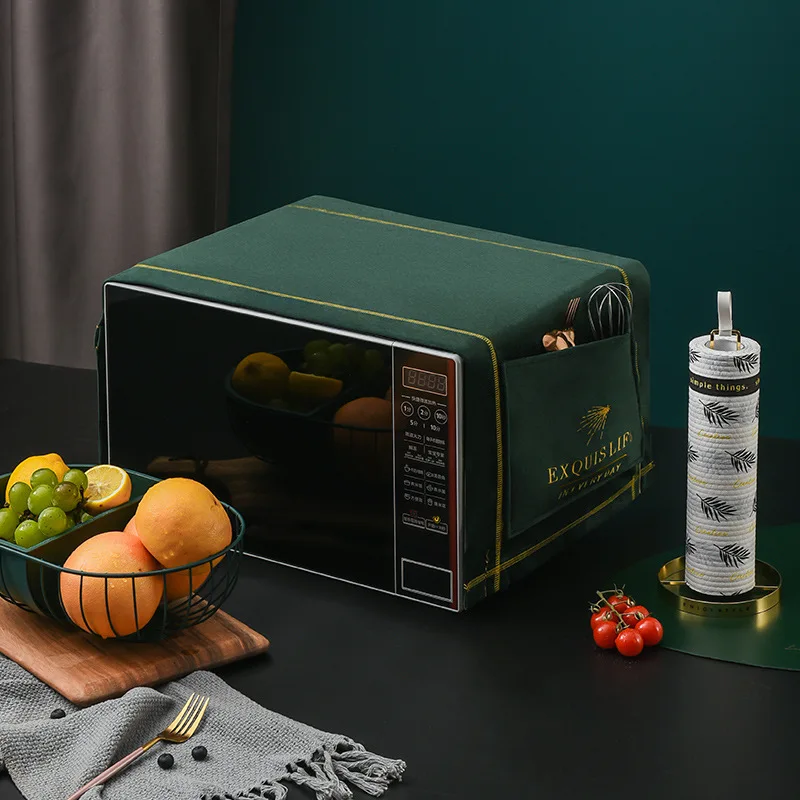 

Kitchen Universal Microwave Oven Dust Cover Oil Proof Velvet Double-layer Edging Cloth With Storage on Both Sides s