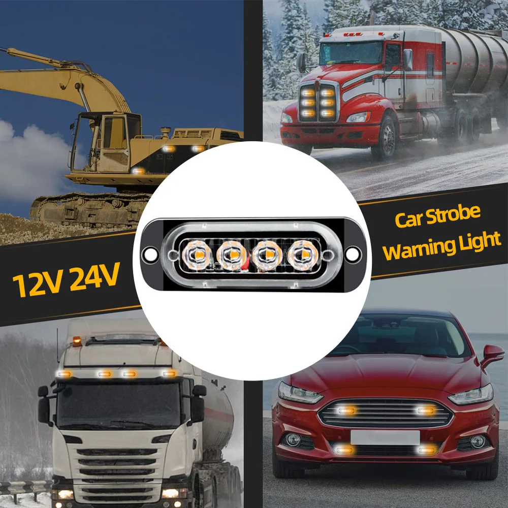 

4LED Car Strobe Warning Light Grill Flashing Breakdown Emergency Light Truck Trailer Beacon Lamp LED Side Marker Lights For Cars