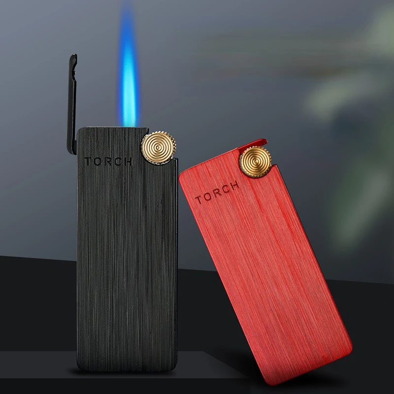 

New Ultra Thin Windproof Straight Blue Flame Lighter Torch Cigarette Cigar Smoking Accessory Inflatable Camping Barbecue Igniter