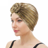 new women metallic pleated turban glitter retro hijab head wrap beanie hat muslim chemo cap headscarf bonnet hat ladies headband