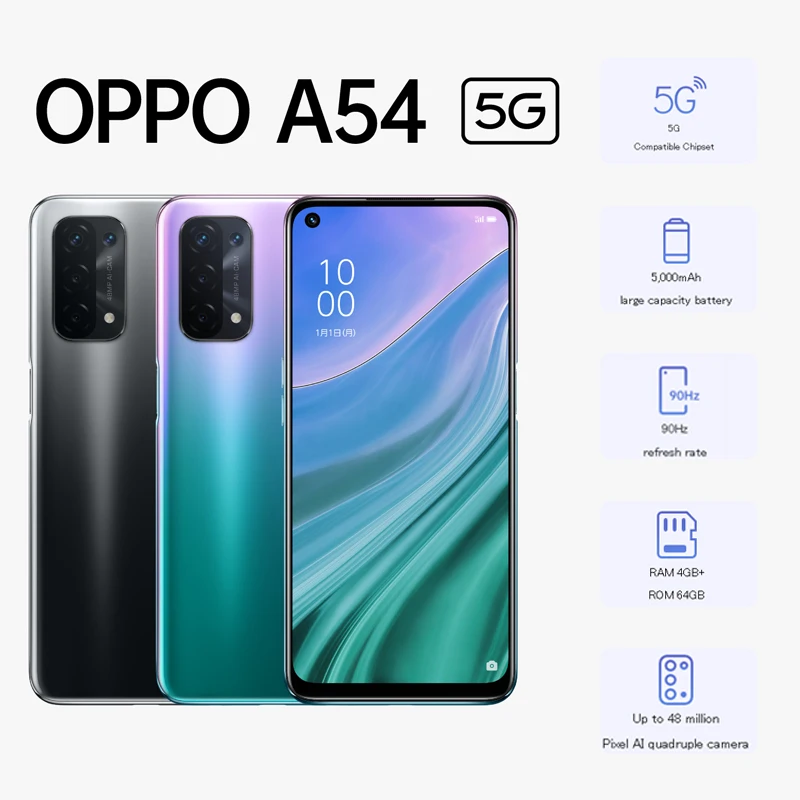 OPPO A54 Global Version 5G Smartphone 4GB 64GB Qualcomm 5G SoCs 48MP Quad Cameras 5000mAh Battery 6.5 90Hz Display Mobile Phone
