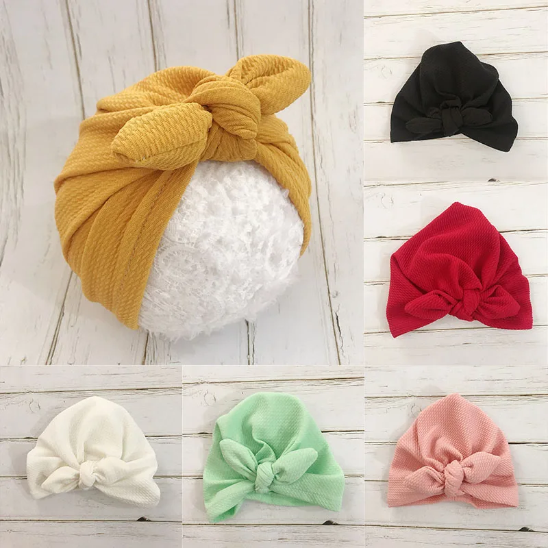 

Мягкая Детская шапка-тюрбан с милыми кроличьими ушками и узлом, индийские шапки для новорожденных, облегающие шапки, весенне-летние детские...