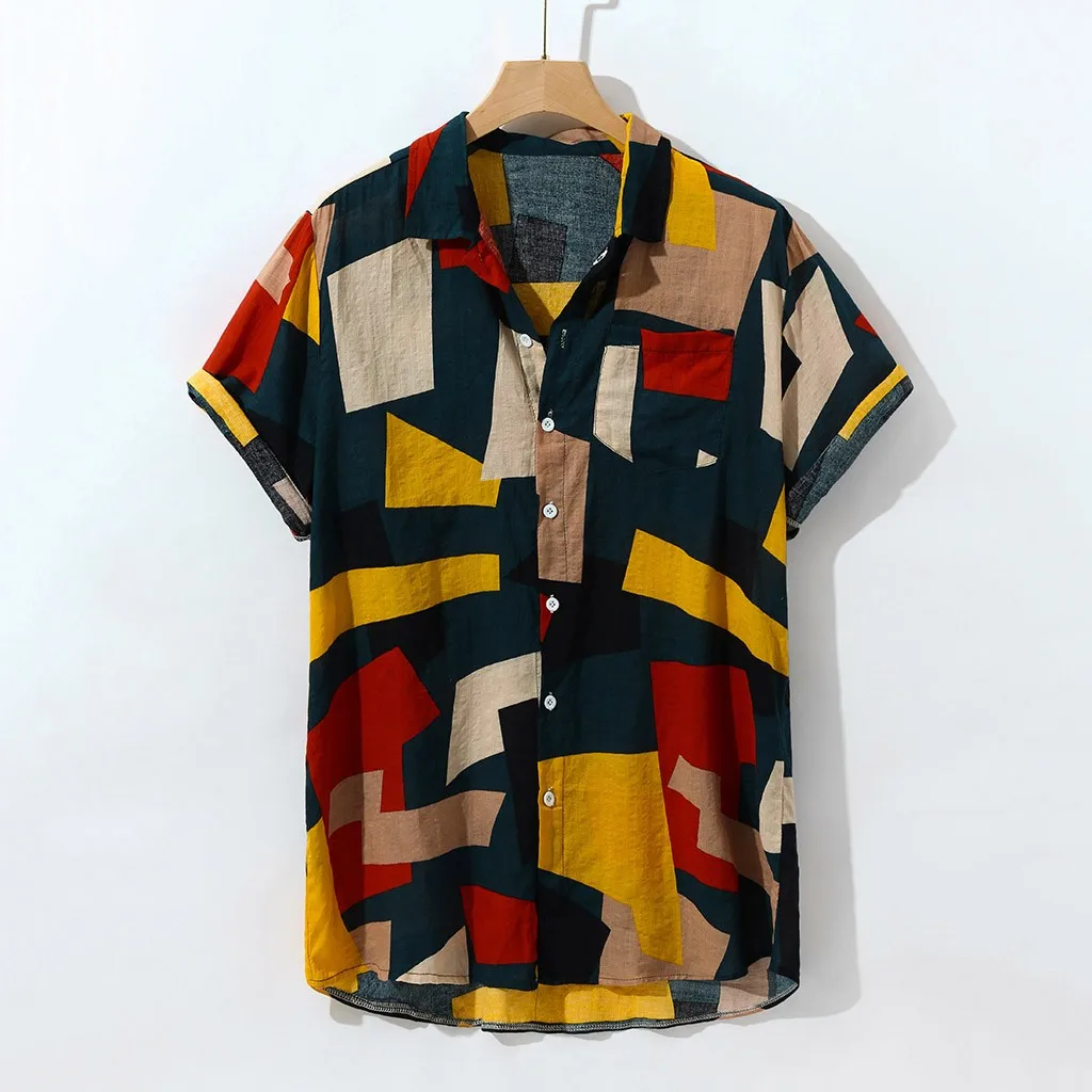 

Loose Blouse Printed Short Sleeve Men's Shirt Casual Shirt Men Summer Vintage Ethnic Beachwear Clothing Male Camisas SIZE M-2XL