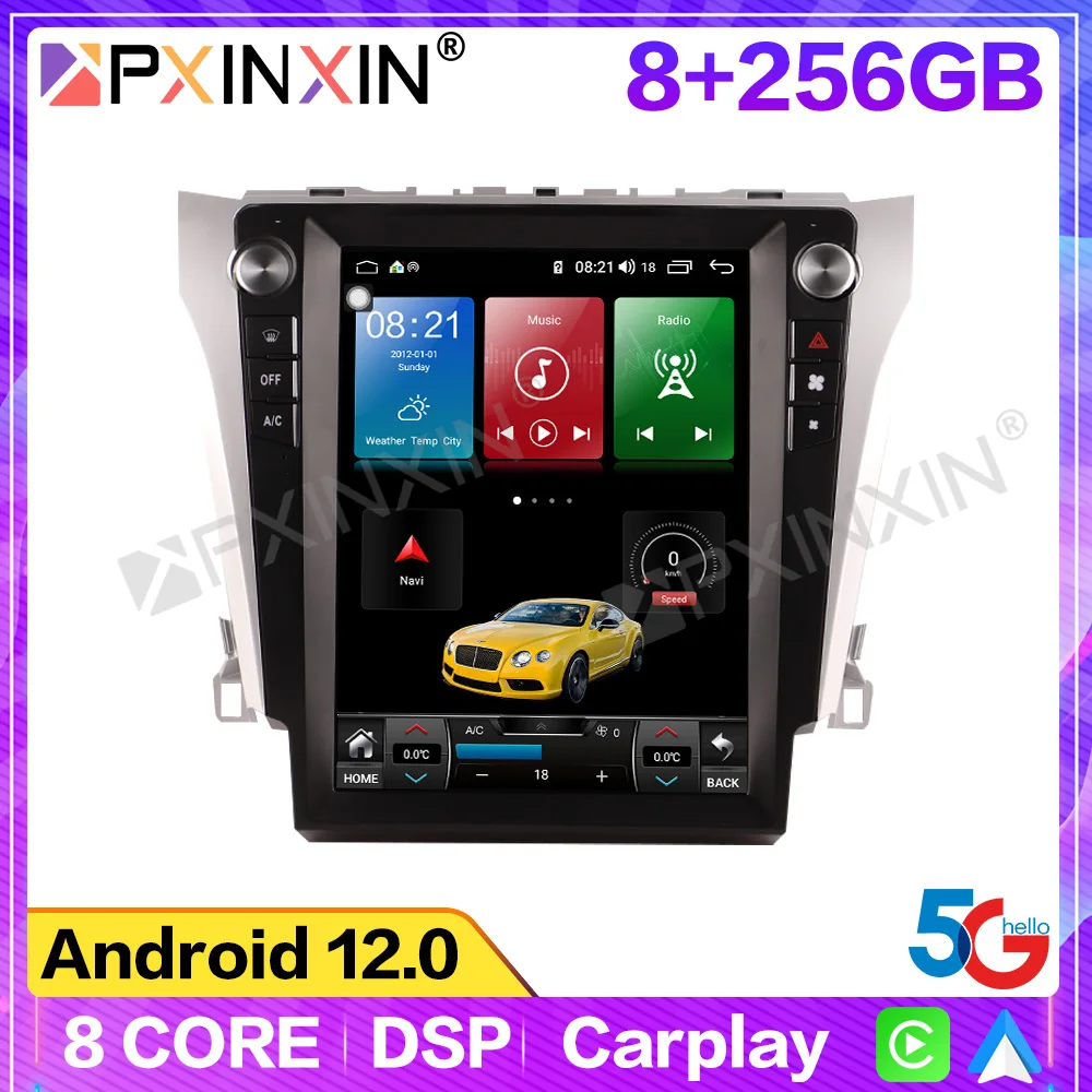 

12.''8 + 256G для Toyota Camry 2012 - 2017 Android автомобильное радио Стерео Авторадио 2 Din Тесла стиль мультимедийный плеер GPS навигация блок