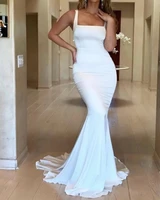 white mermaid simple evening party dresses square straps soft satin formal prom gowns robe de soiree vestidos noche