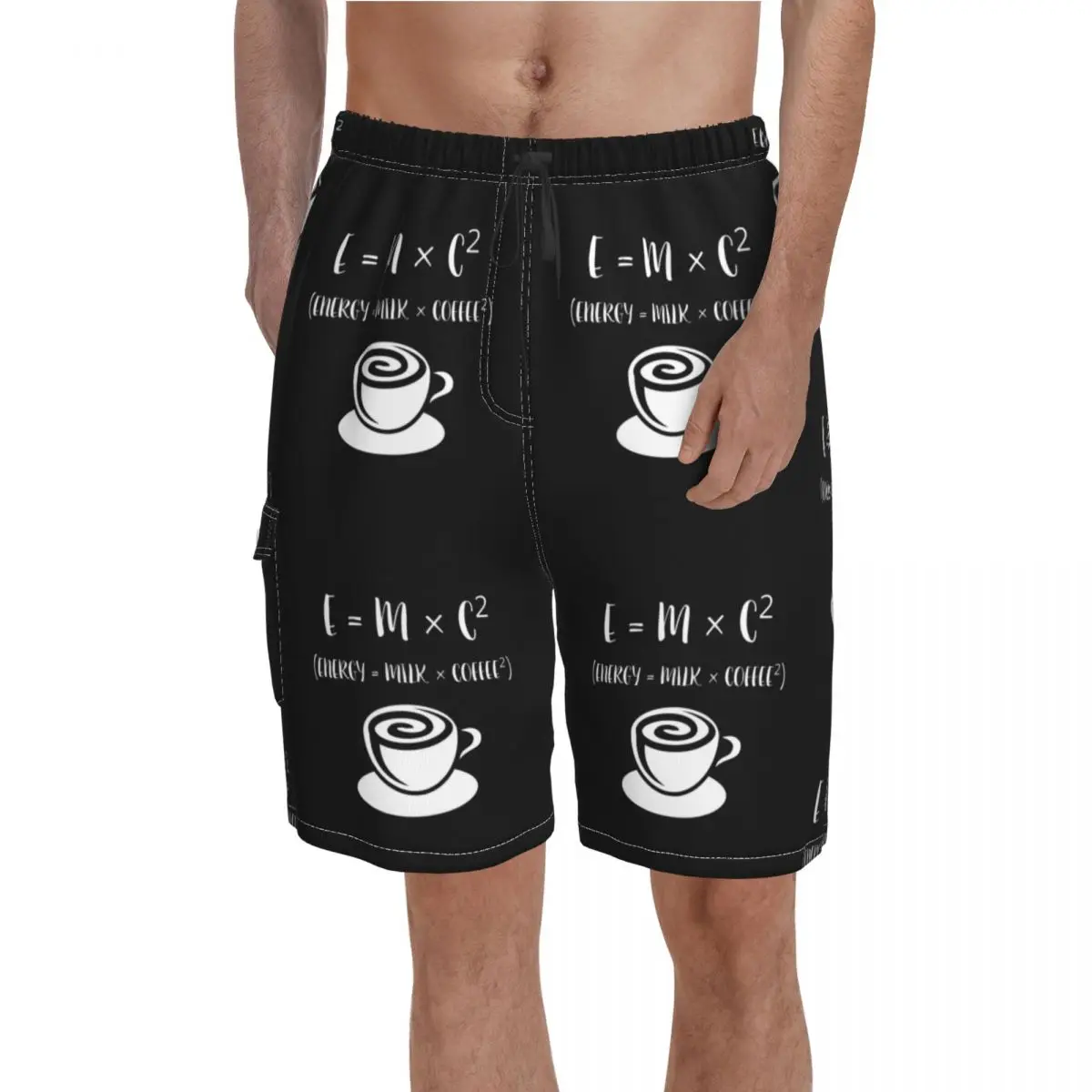 

E MC Energy Milk Coffee Board Shorts Funny Words Polyester Swimming Trunks Bathing Funny Men Swim Trunks