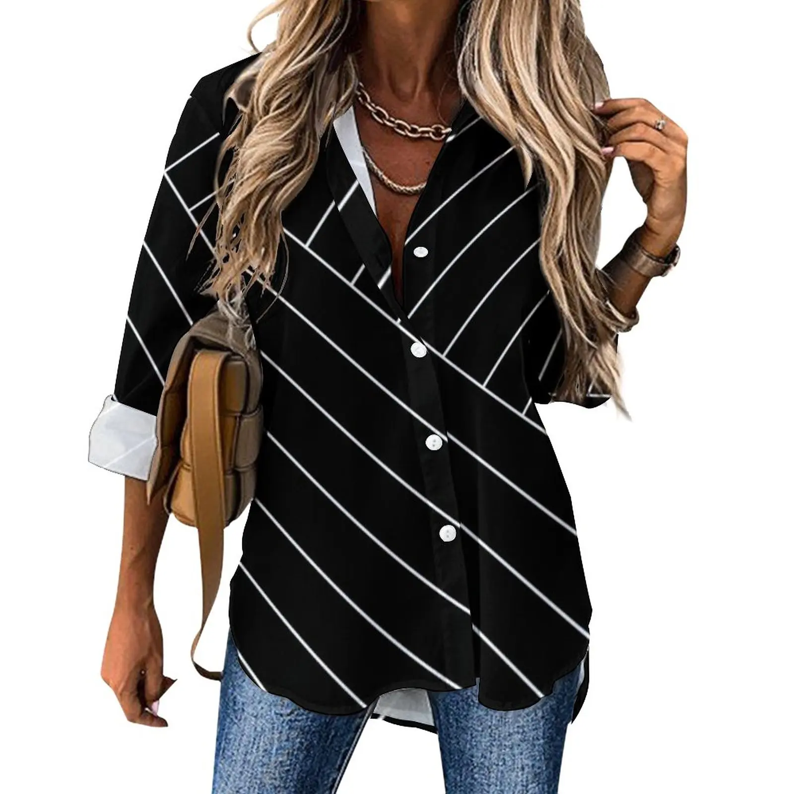 

Nordic Lines Casual Blouse Long Sleeve Abstract Geometric Office Work Blouses Woman Loose Oversize Shirt Graphic Top Gift Idea