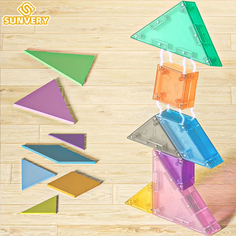 Магнитный пазл Tangram для 3D строительных блоков набор прозрачных форм цвета Раннее