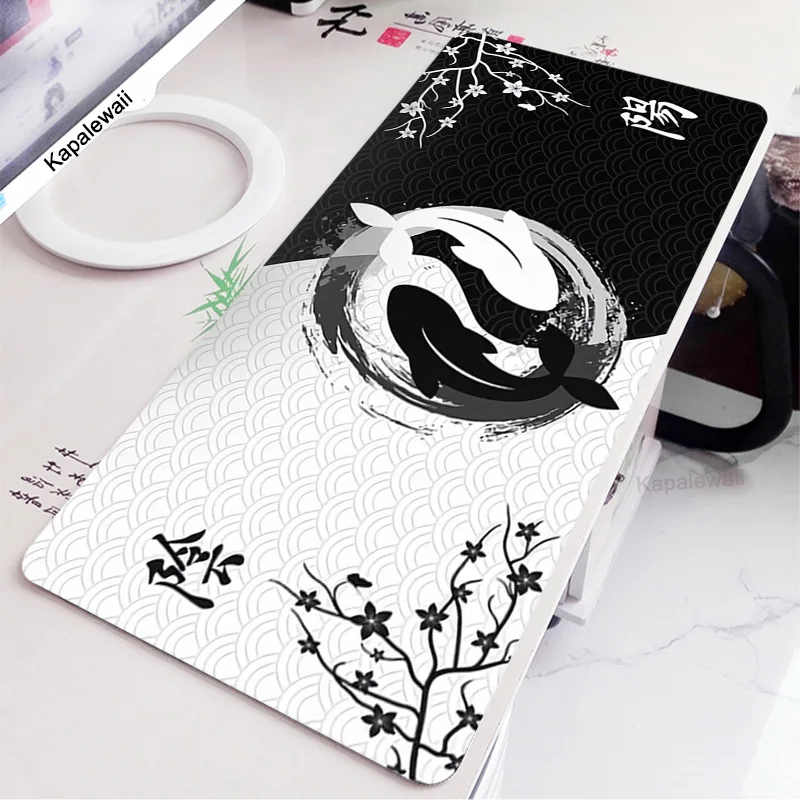 Черный и белый коврик для мыши Koi Yinyang, большой коврик для мыши Mausepad Xxl, серый коврик для клавиатуры, коврик для мыши 1000x500, коврик для офиса