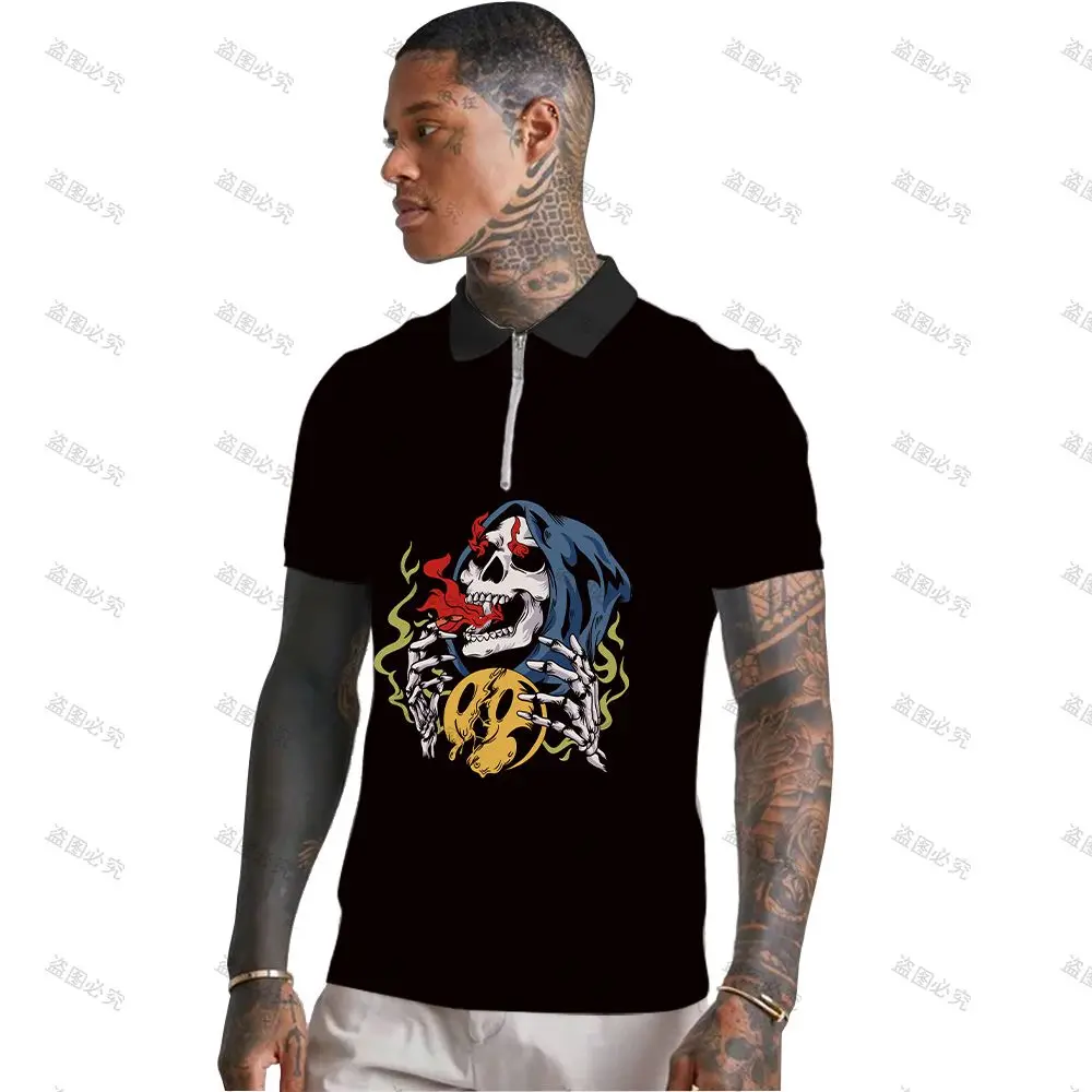 

Party Polos Trendy Golf Wear Gothic Polo T Shirt for Men Rock Blouse Fashion Clothes Short Sleeve Men's Clothing Leisure Shirt