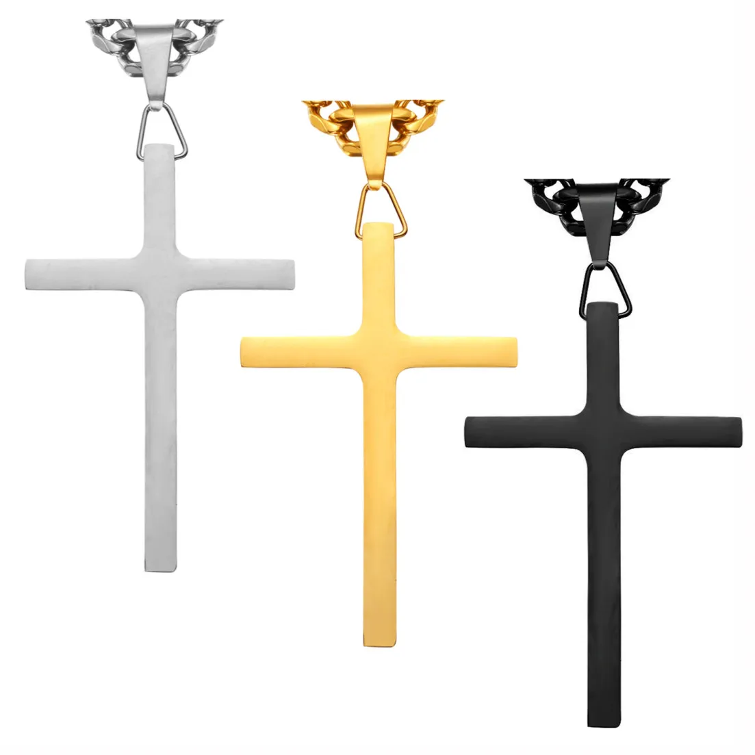 

316L Stainless Steel Gold/Silver/Black Color Jesus Cross Pendant Necklace Jewelry And 6mm Cuban Link Chain