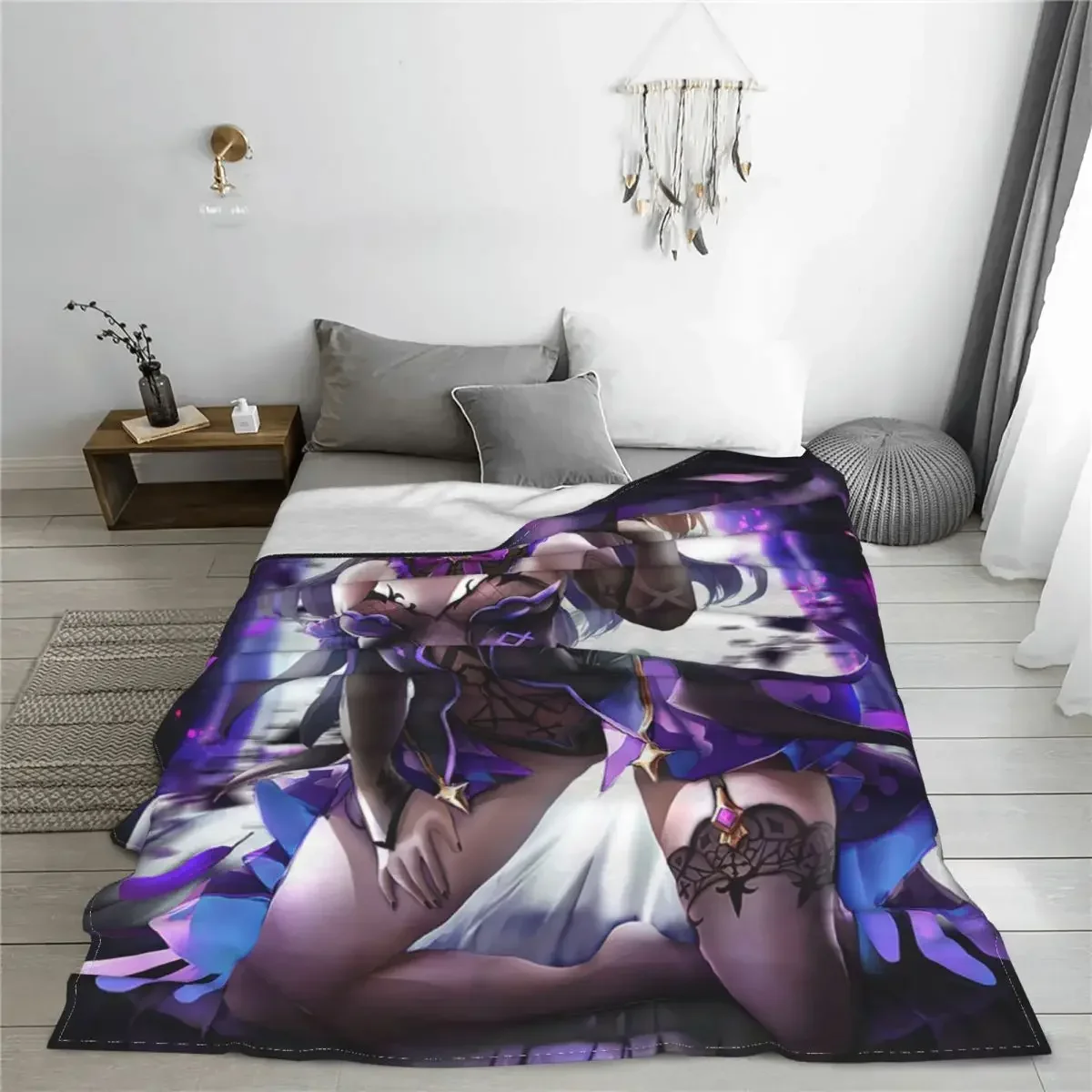 Сексуальное фланелевое одеяло фишл Genshin Impact аниме одеяла для кровати спальни