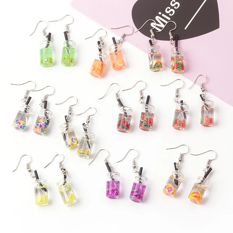 

Hot Creative Unique Bubble Tea Drop Earrings For Women Personality Milk Tea Drink Earring Funny Party Jewelry Girl Gift