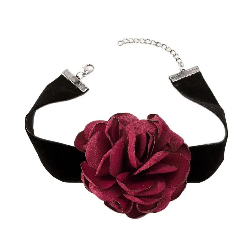 

Bridal Big Rose Flower Choker Wide Fashion Temperament Soft Black Velvet Party Necklace for Women Romantic Bracelet Jewelry