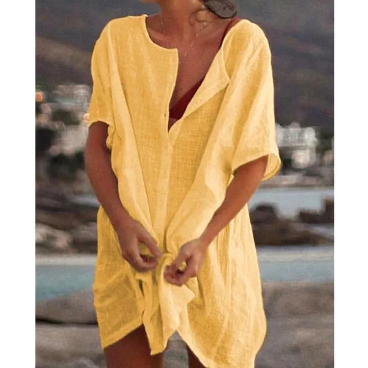 

Women's Cotton Beach Dress 2022 Summer Casual Cover-ups Midi Dresses Fashion Solid Loose Female White Shirt Dress Robe